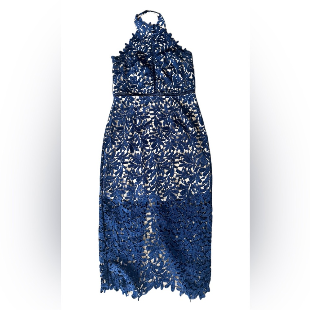 Lulus Navy Blue Lace Halter Midi Dress Women’s Medium